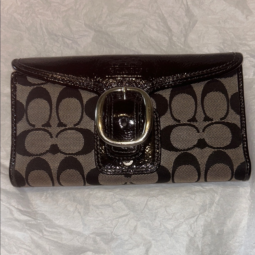 Coach Black and Tan Buckle Wallet